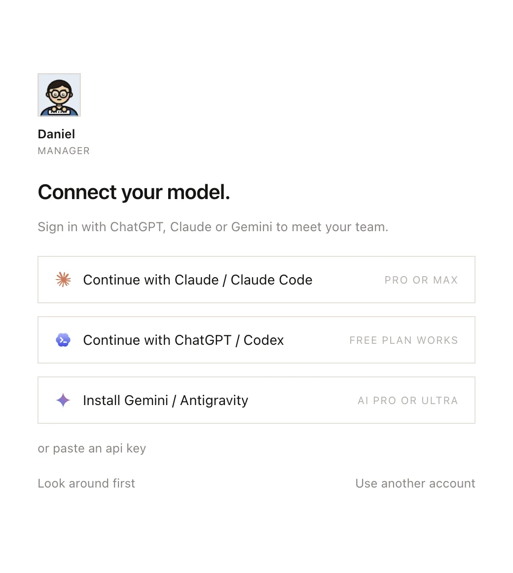 The Connect your model screen with the three plans