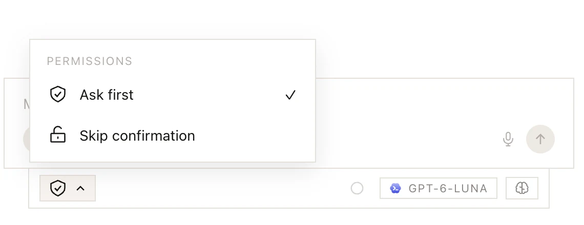 The permission menu: Ask first or Skip confirmation
