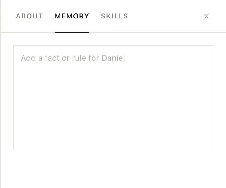 The MEMORY tab of an agent's profile