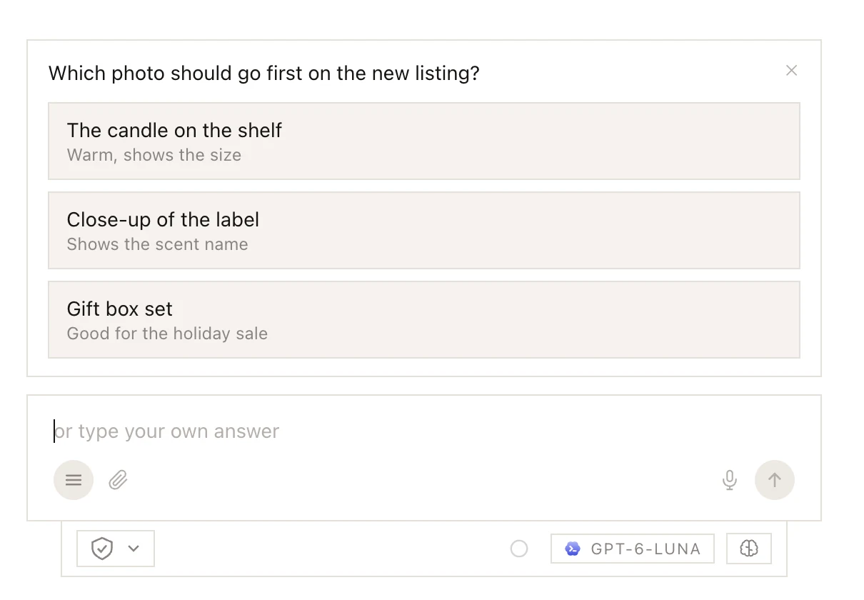 A question from an agent, with its choices