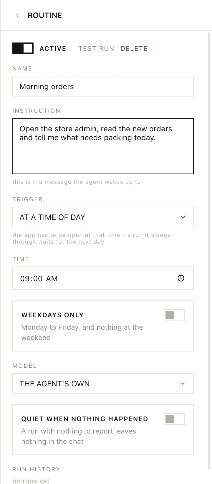 A routine that runs every day at 9:00