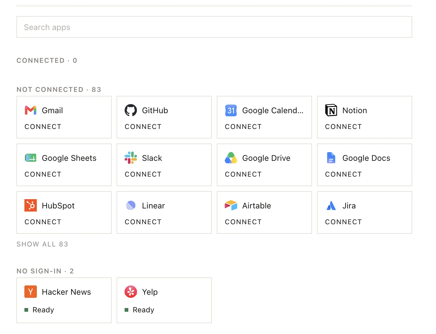 Settings, Apps