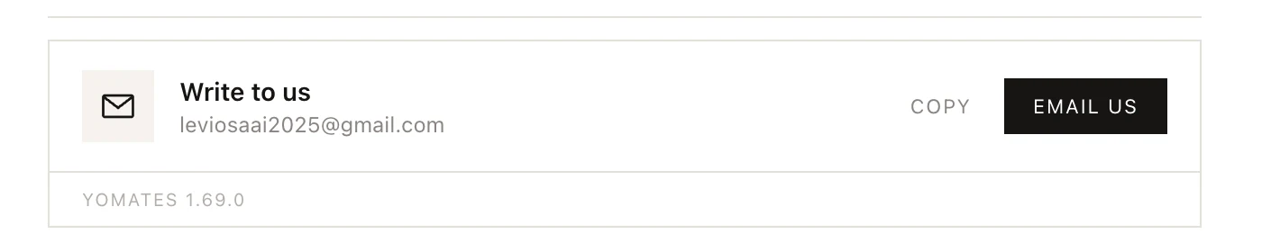 Settings, Feedback: the version number and EMAIL US