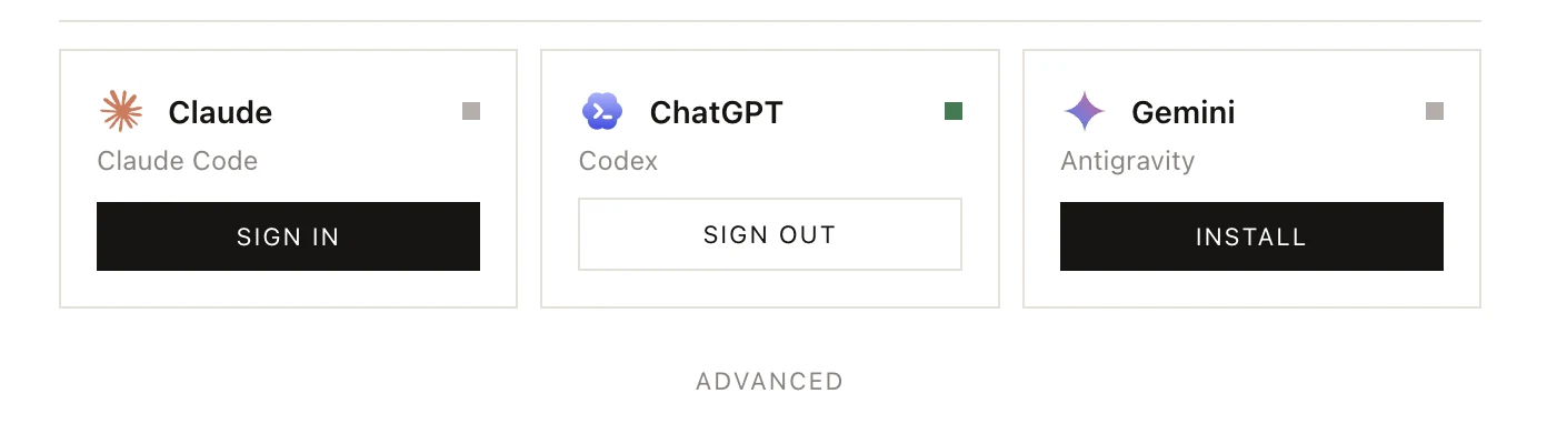 Settings, Models: a card for each plan